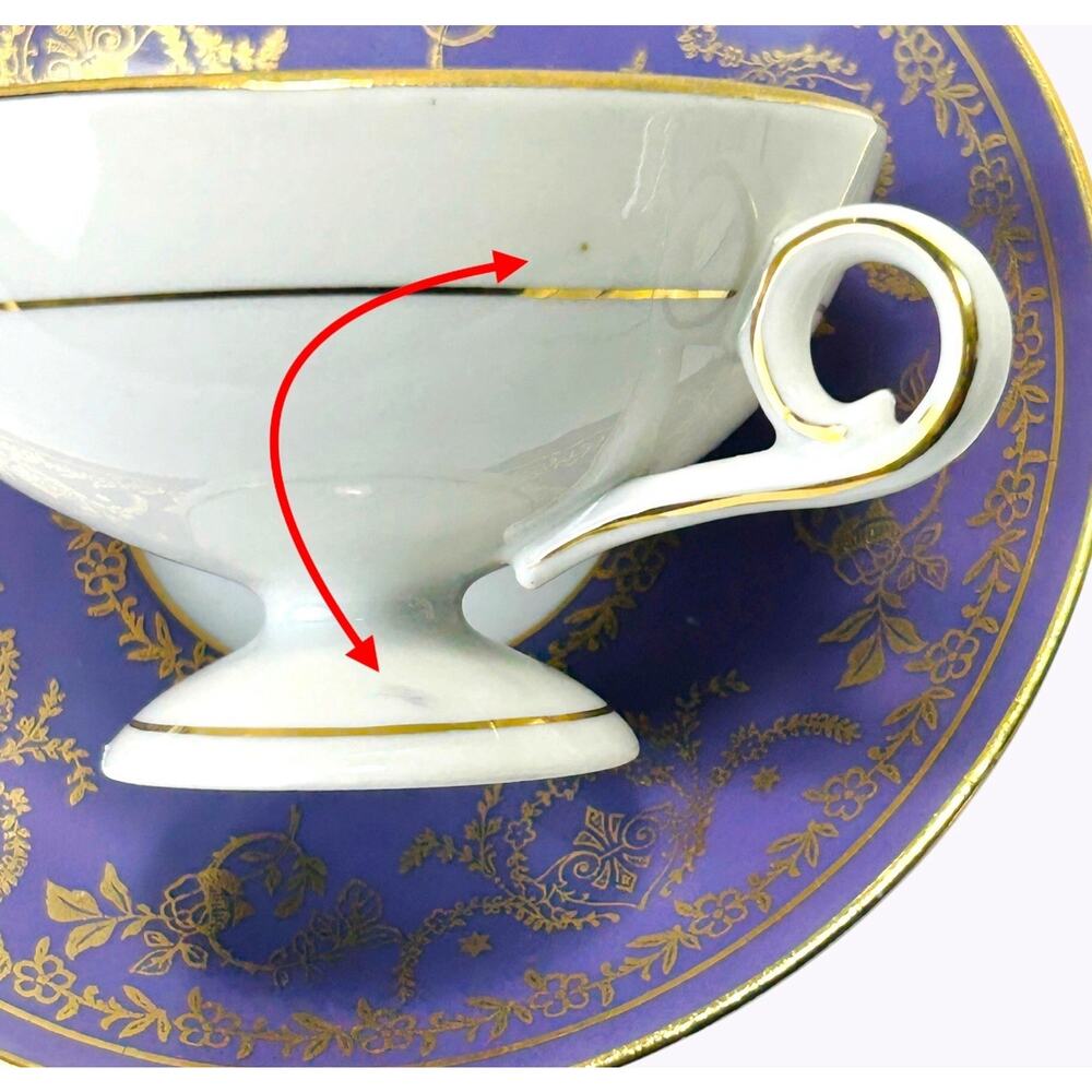 Vintage Demitasse Cup Saucer Bremer Schmidt BES Purple Gold Cameo GDR Lovers - Picture 12 of 16